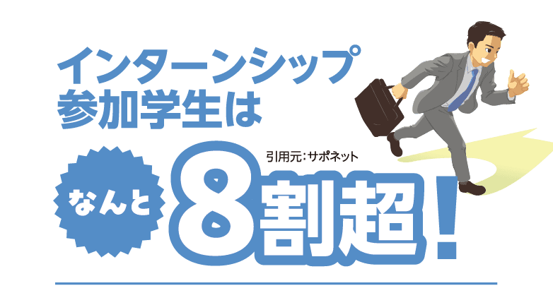 インターンシップ参加学生はなんと8割超！ 引用元：サポネット